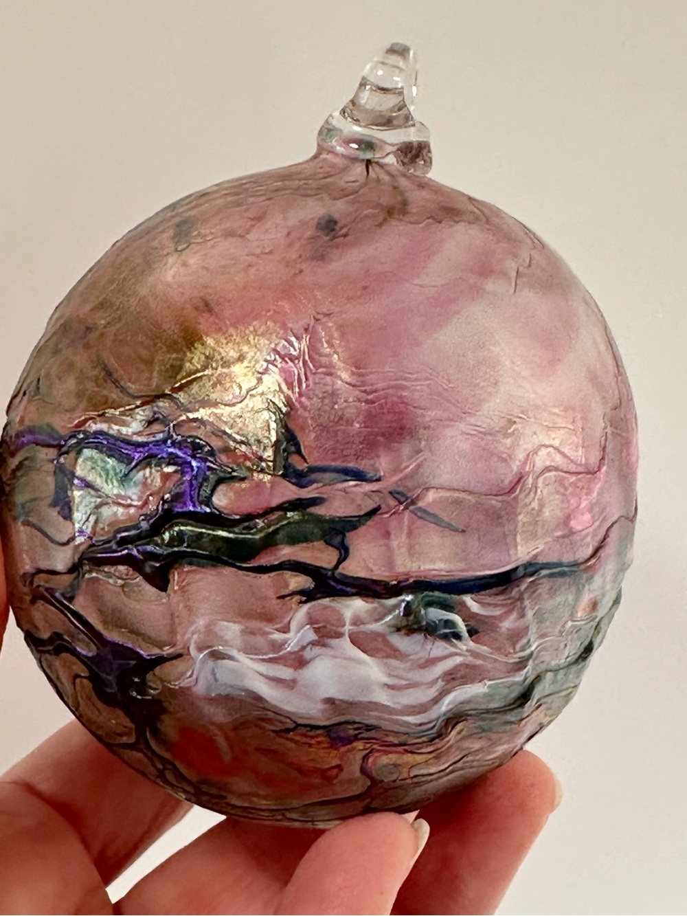 Hand-Blown Glass Art Orb in Pink and Purple - Ornament - Friendship Gift